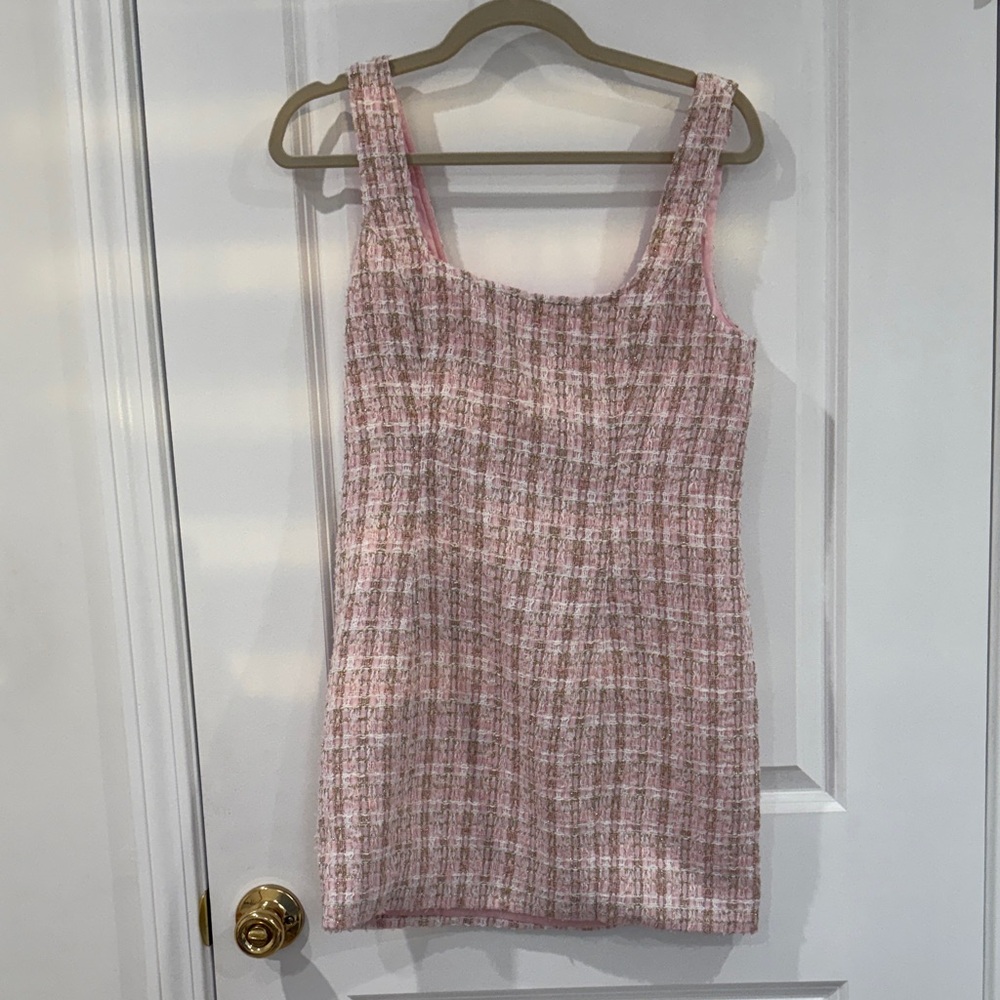 Rumored Pink and White Tweed Mini Dress